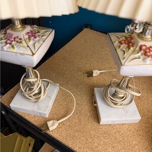 Floral Ceramic Table Lamps with Square Base
